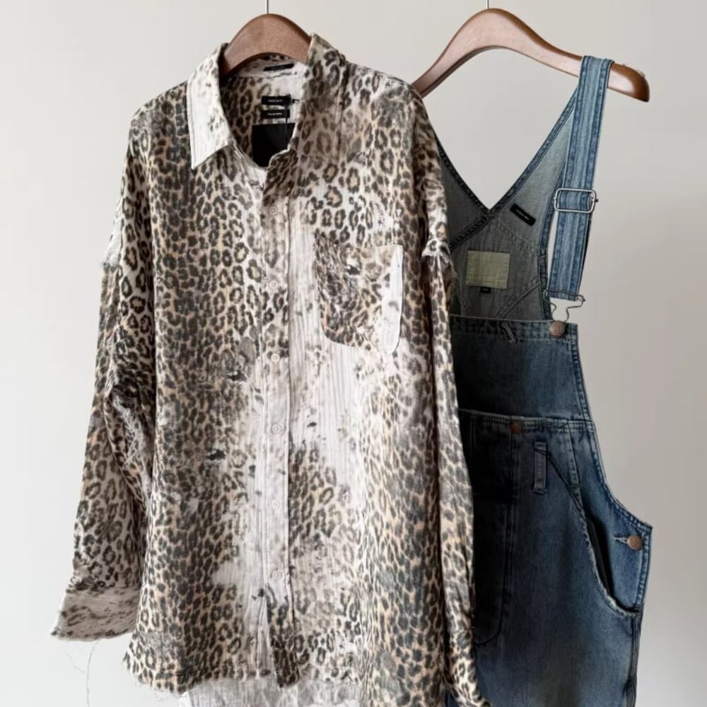 R13 NWOT Shredded cotton leopard print shirt XS